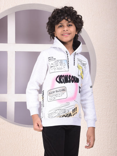 Grey Typographic Print Hooded Neck Sweatshirt