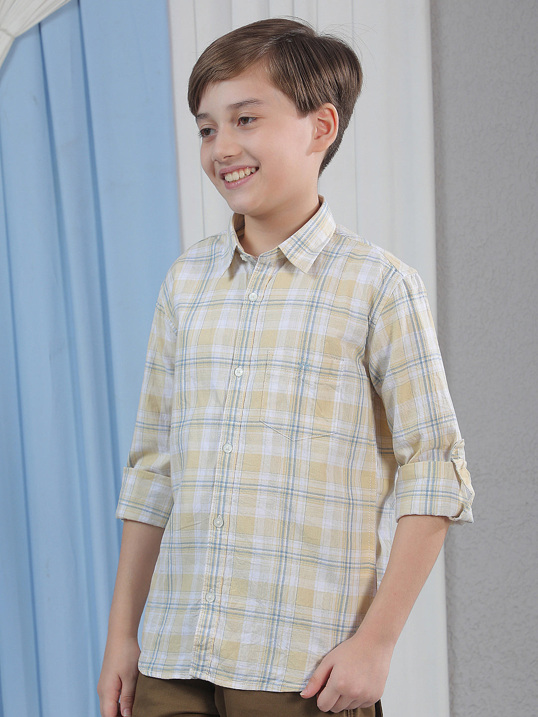 Yellow 100% Cotton Checked Shirt