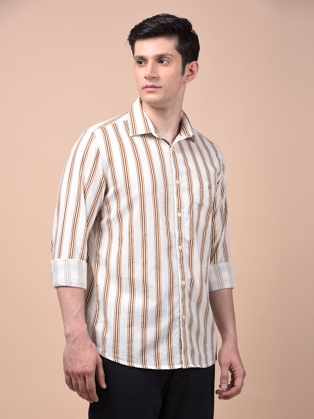 Brown Vertical Stripes 100% Cotton Shirt