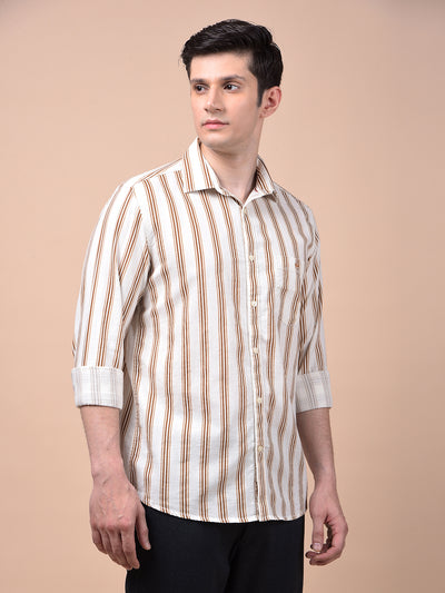 Brown Vertical Stripes 100% Cotton Shirt