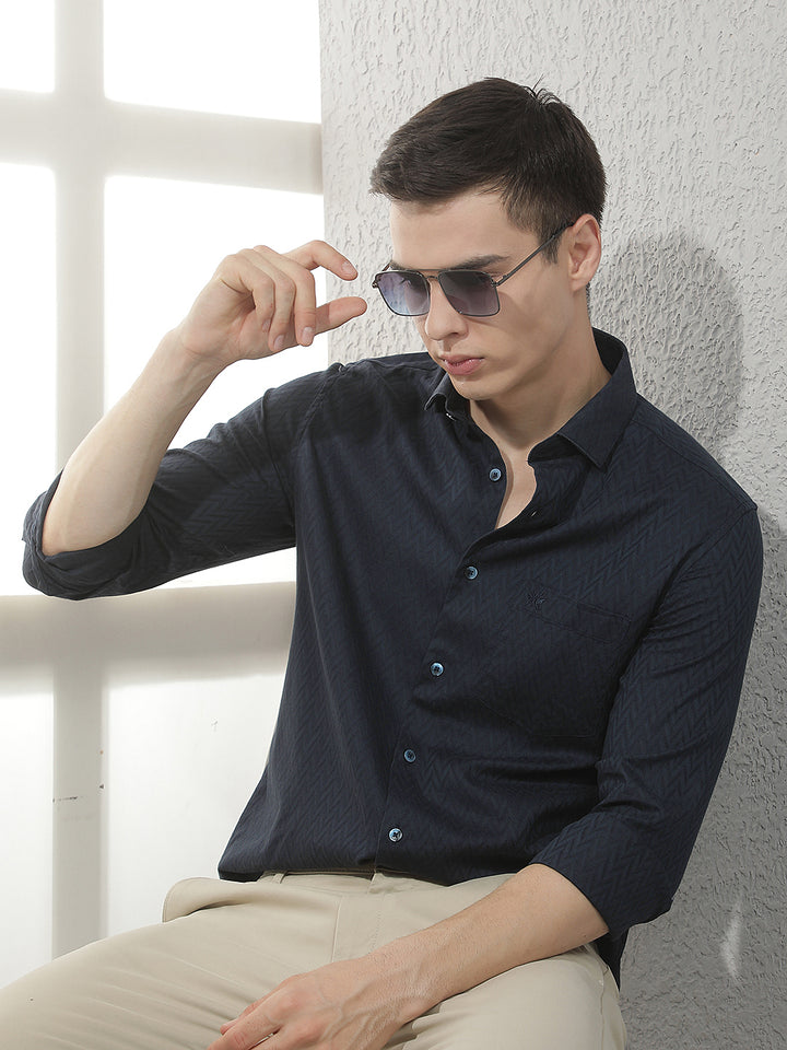 Structured Anchor Blue Navy Blue Shirt
