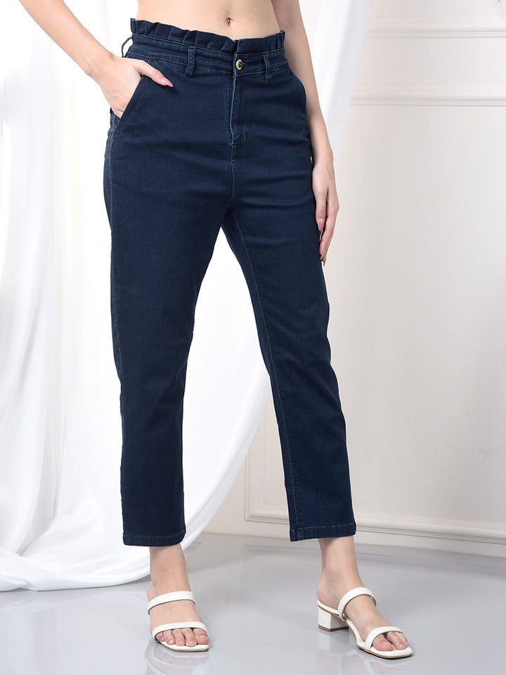 Blue High-Waist Jeans-Women Jeans-Crimsoune Club