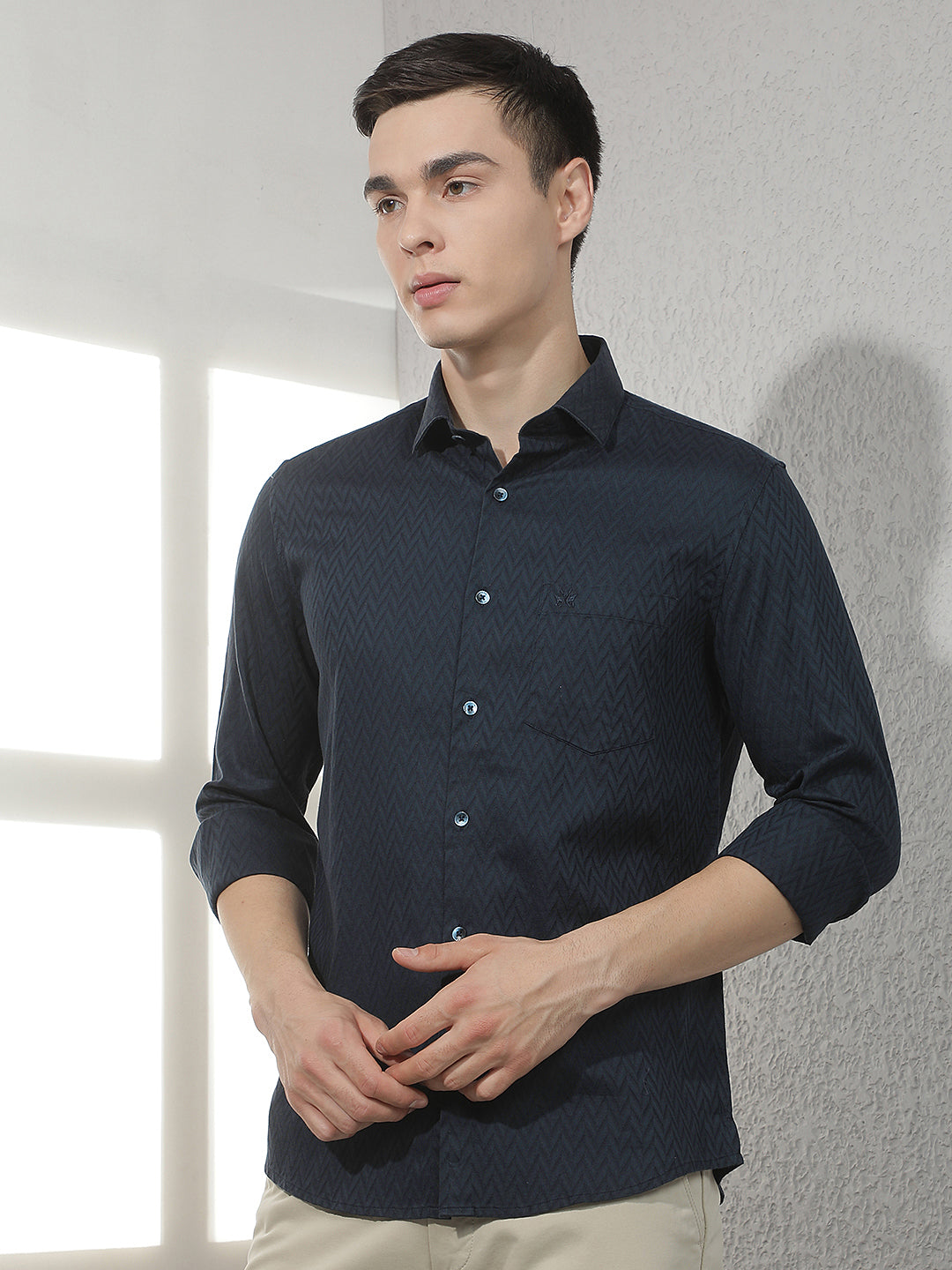Structured Anchor Blue Navy Blue Shirt
