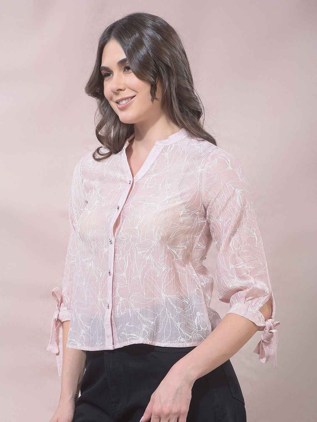 Peach Printed V-Neck Shirt