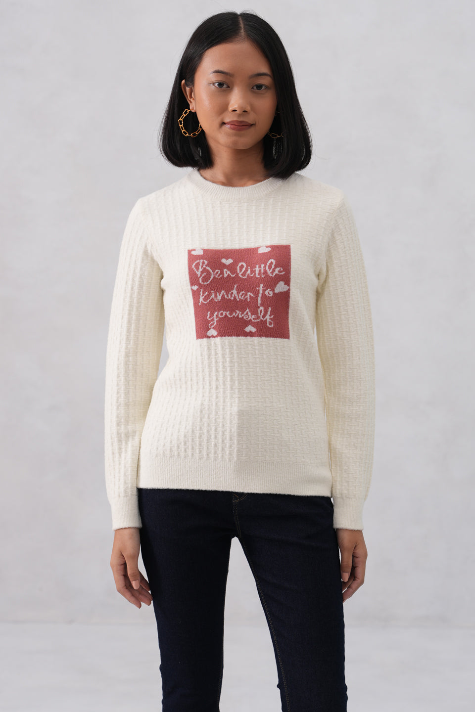 White Soft-Jacquard Quote Pullover