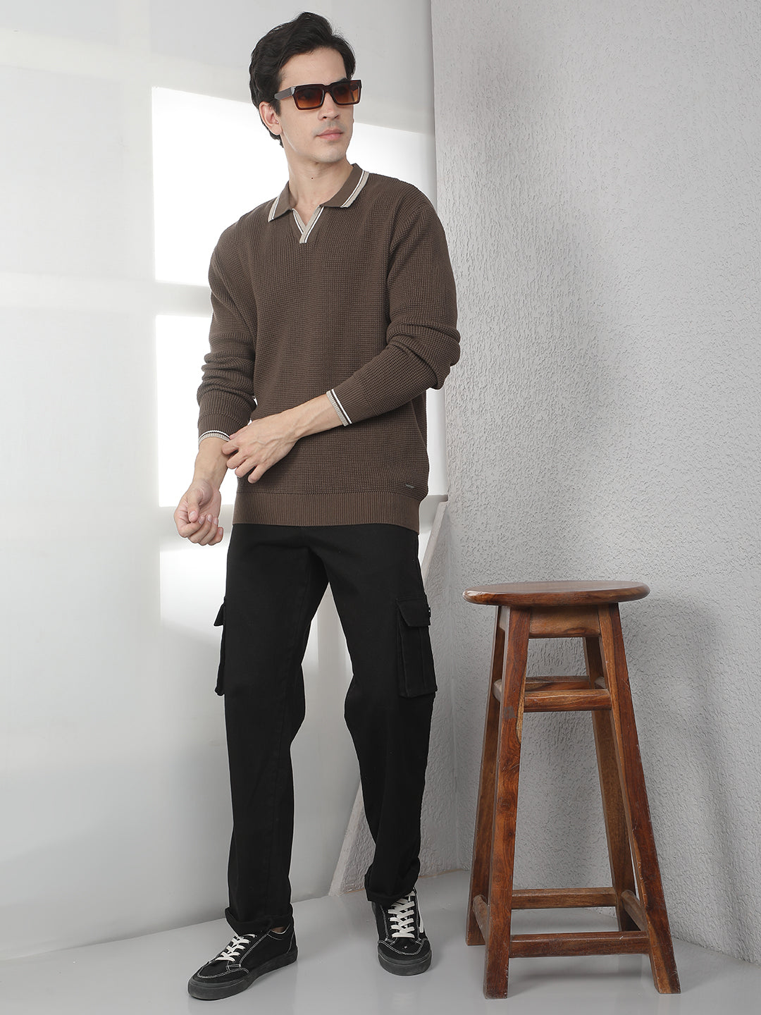 Brown 100% Cotton Polo Sweater
