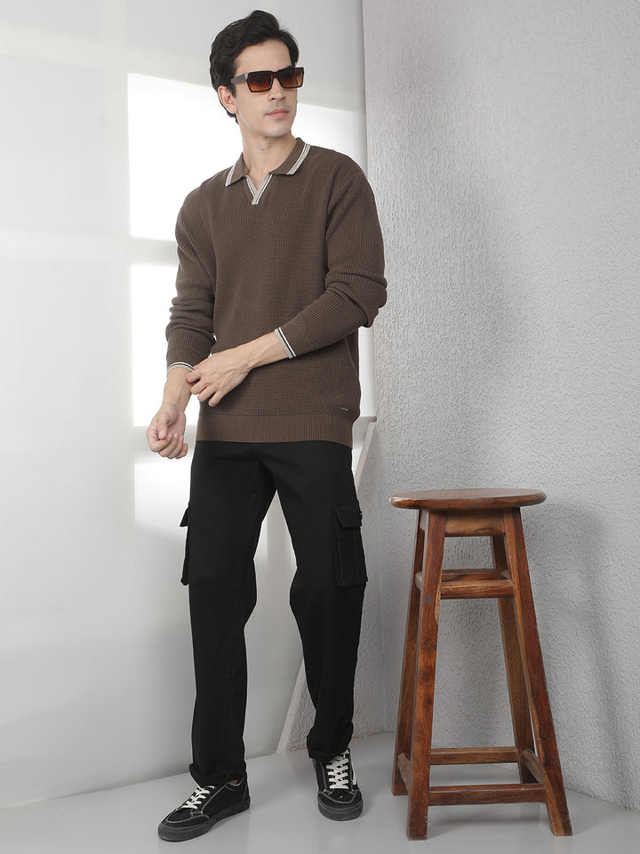 Brown 100% Cotton Polo Sweater
