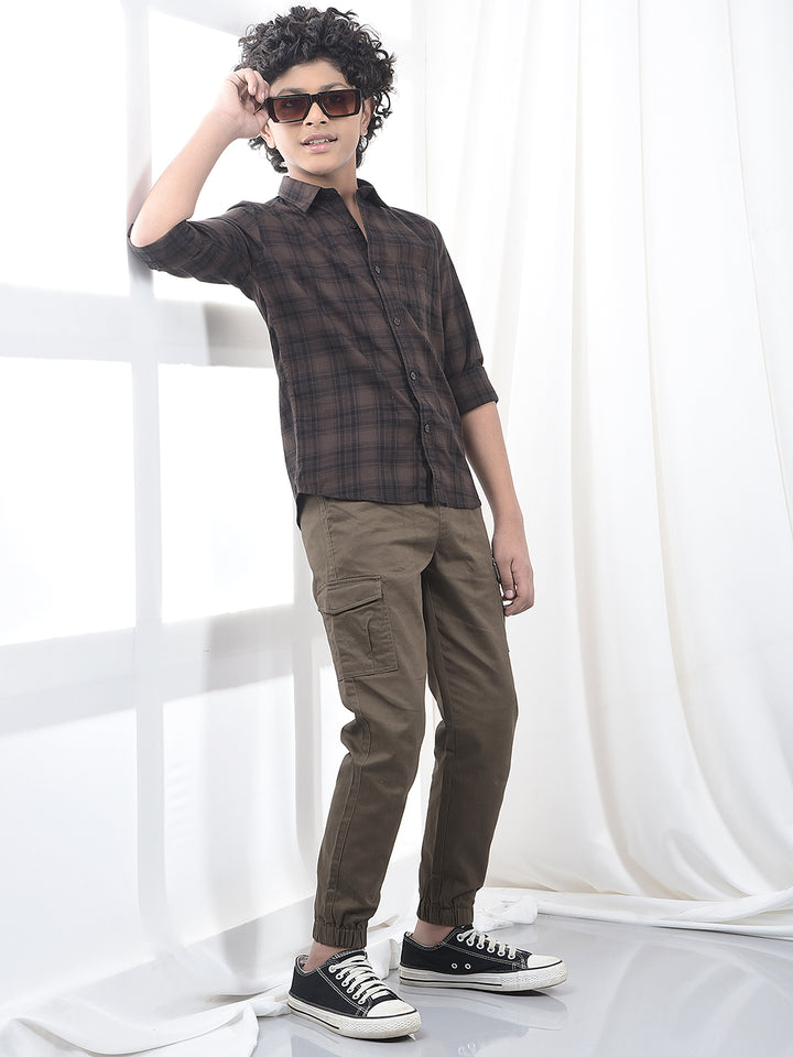 Brown Checked 100% Cotton Shirt