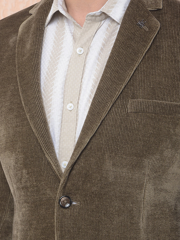 Brown Notched Lapel Corduroy Blazer