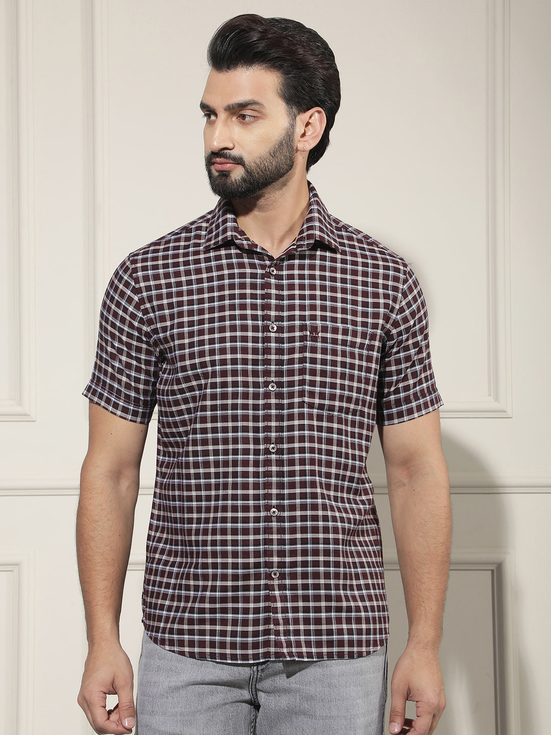 Minimalist Violet Purple Checked Shirt