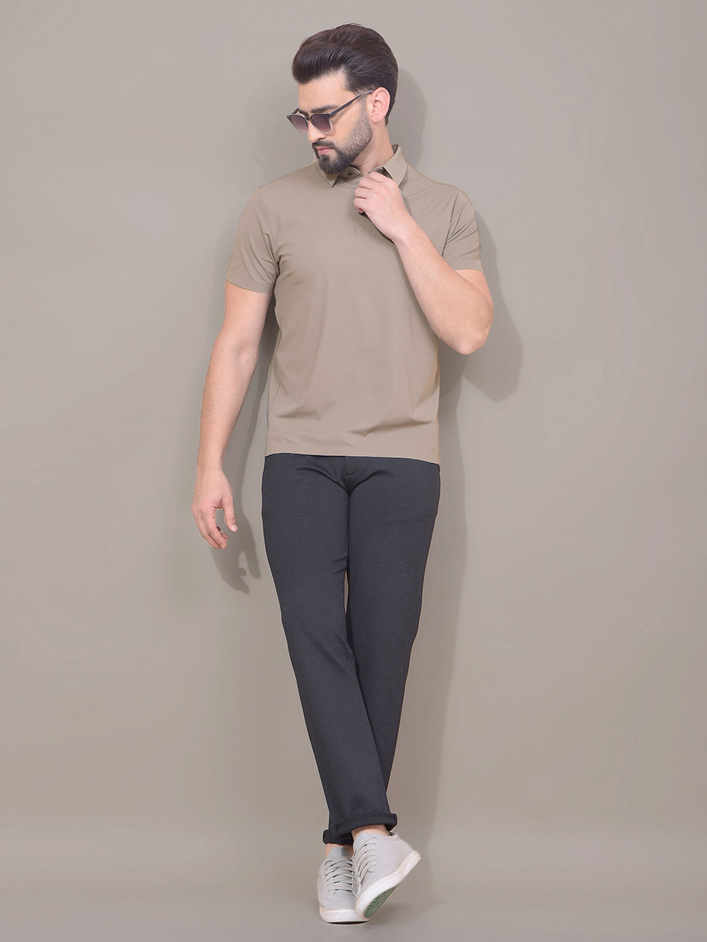 Grey Polo Neck T-Shirt-Men T-Shirts-Crimsoune Club