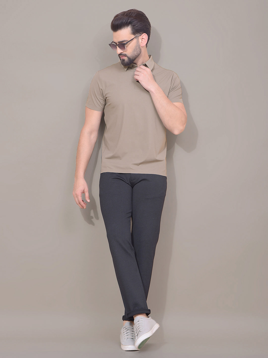 Grey Polo Neck T-Shirt-Men T-Shirts-Crimsoune Club