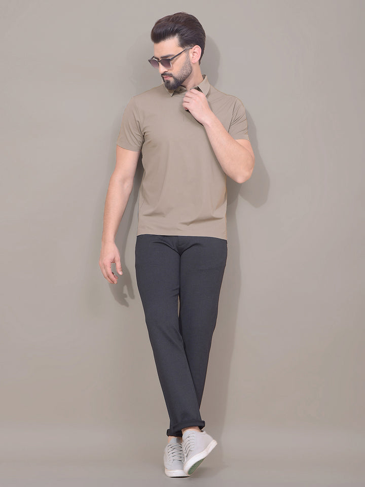 Grey Polo Neck T-Shirt-Men T-Shirts-Crimsoune Club