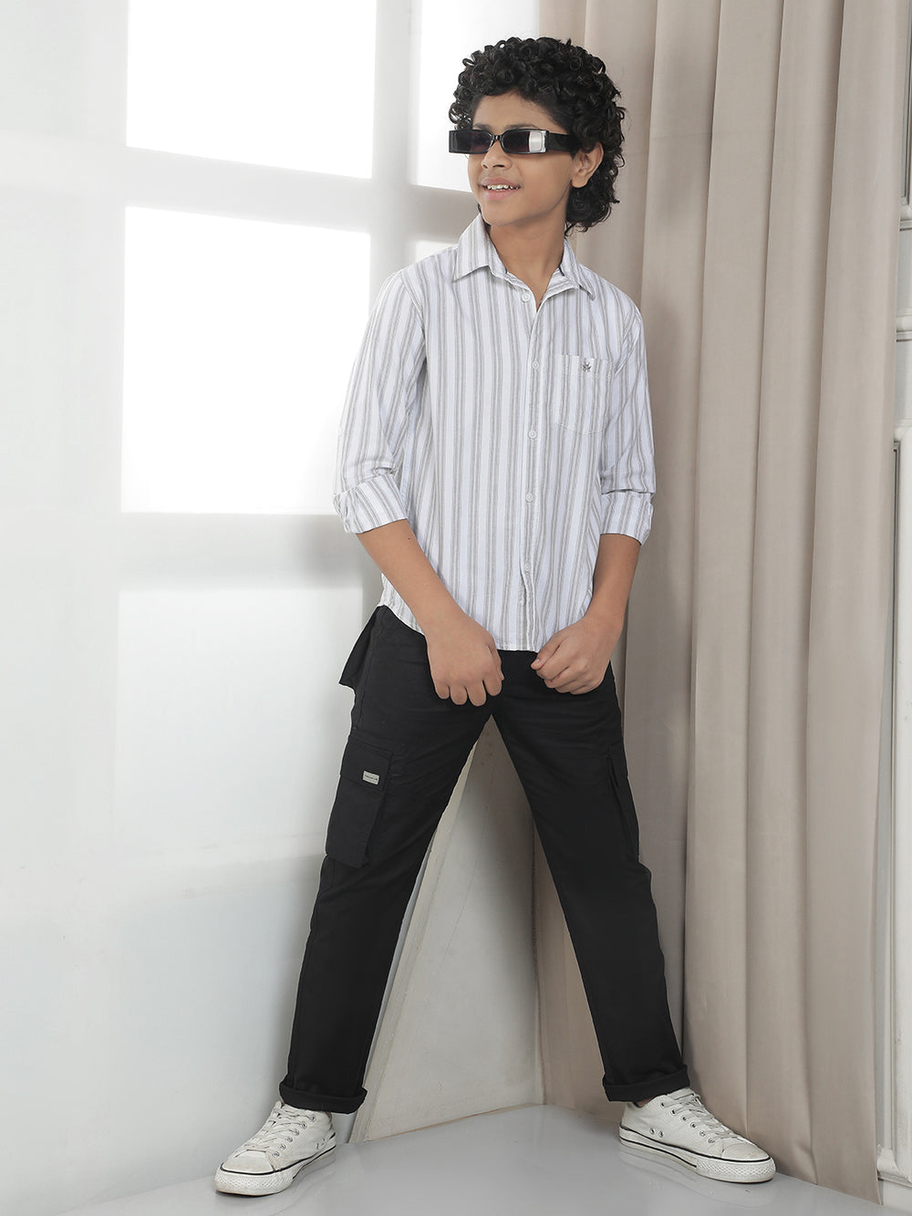 White 100% Cotton Striped Shirt