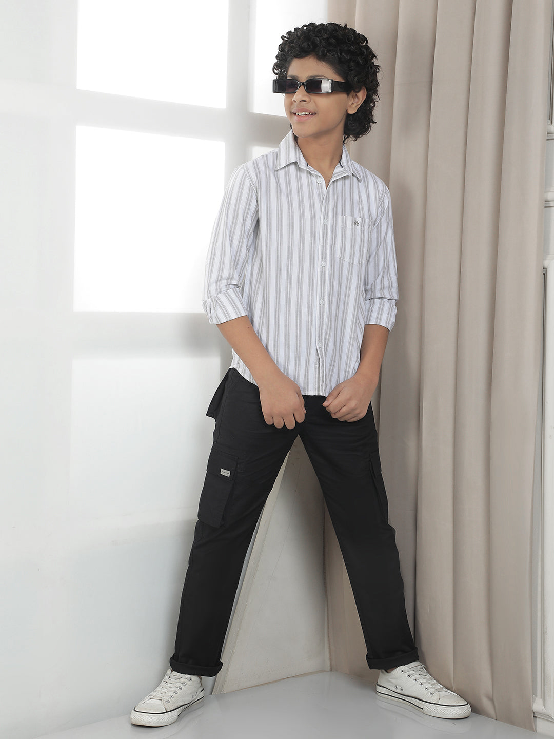 White 100% Cotton Striped Shirt