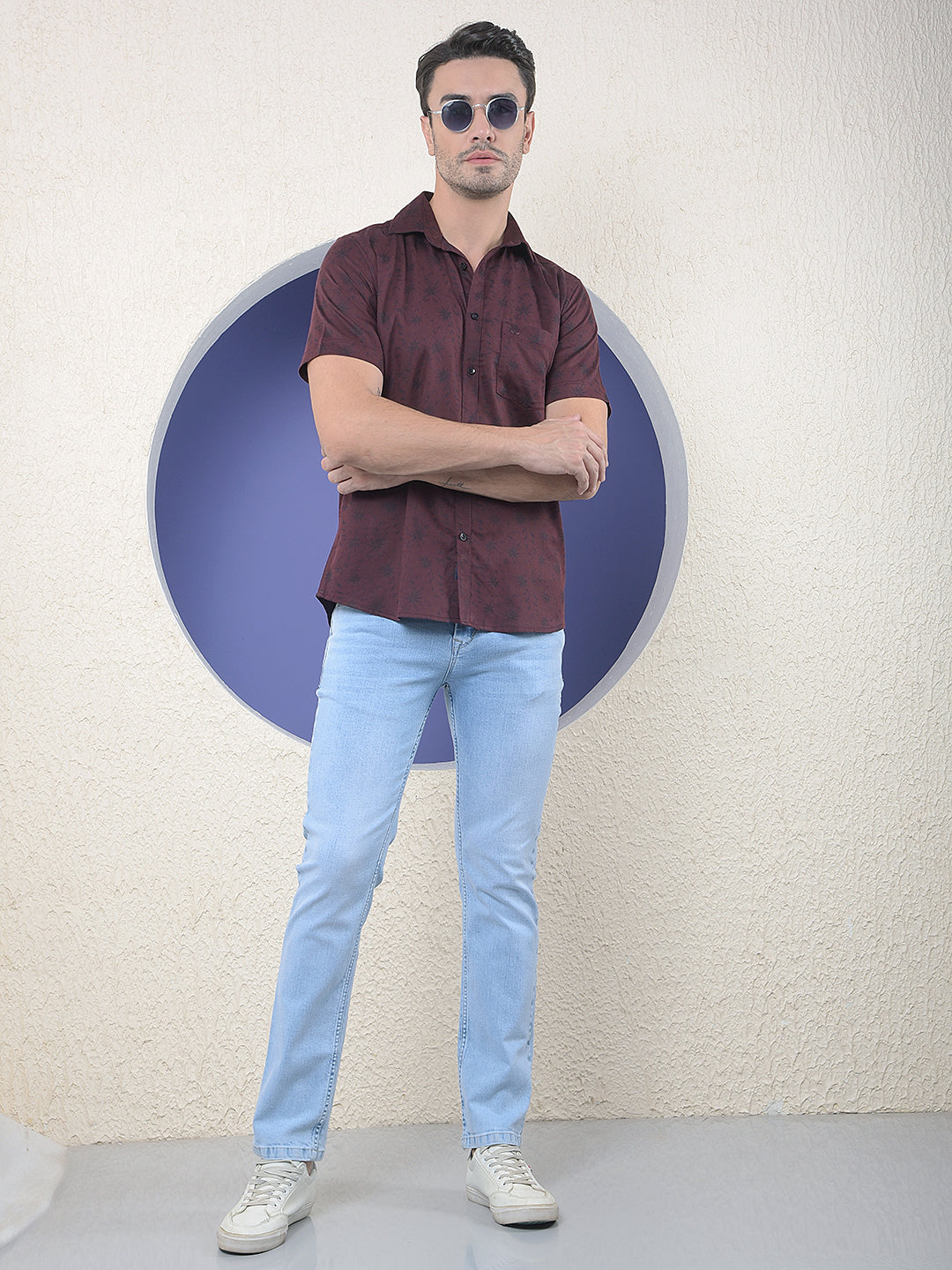 Wine Floral Printed Shirt