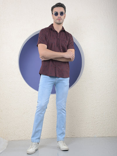 Wine Floral Printed Shirt