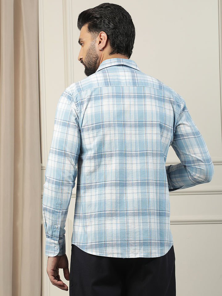 Pastel Blue 100% Cotton Checked Shirt