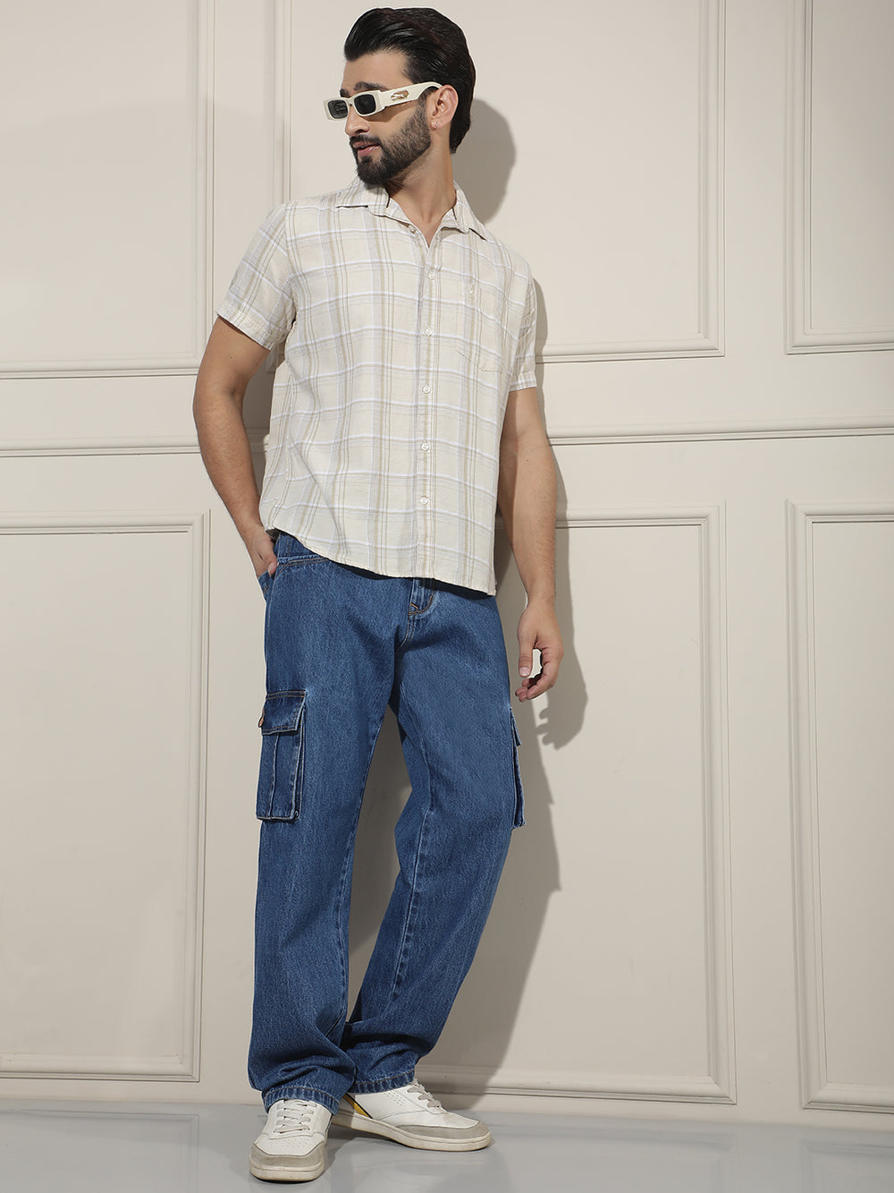 Beige Checked Linen Shirt