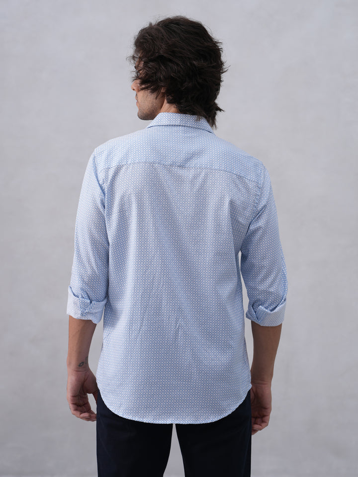 Blue Printed 100% Cotton Shirt