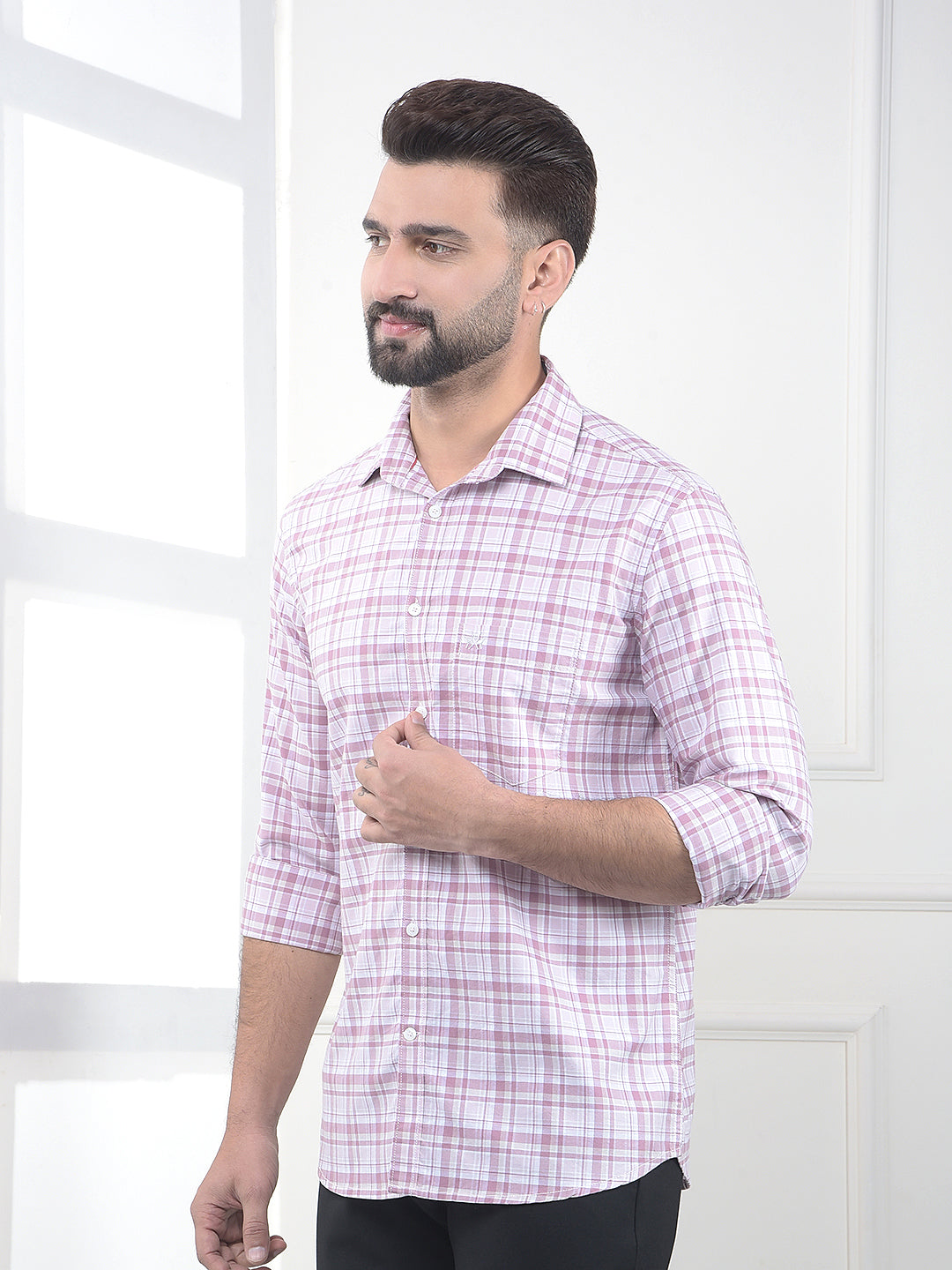 Pink Checked 100% Cotton Shirt