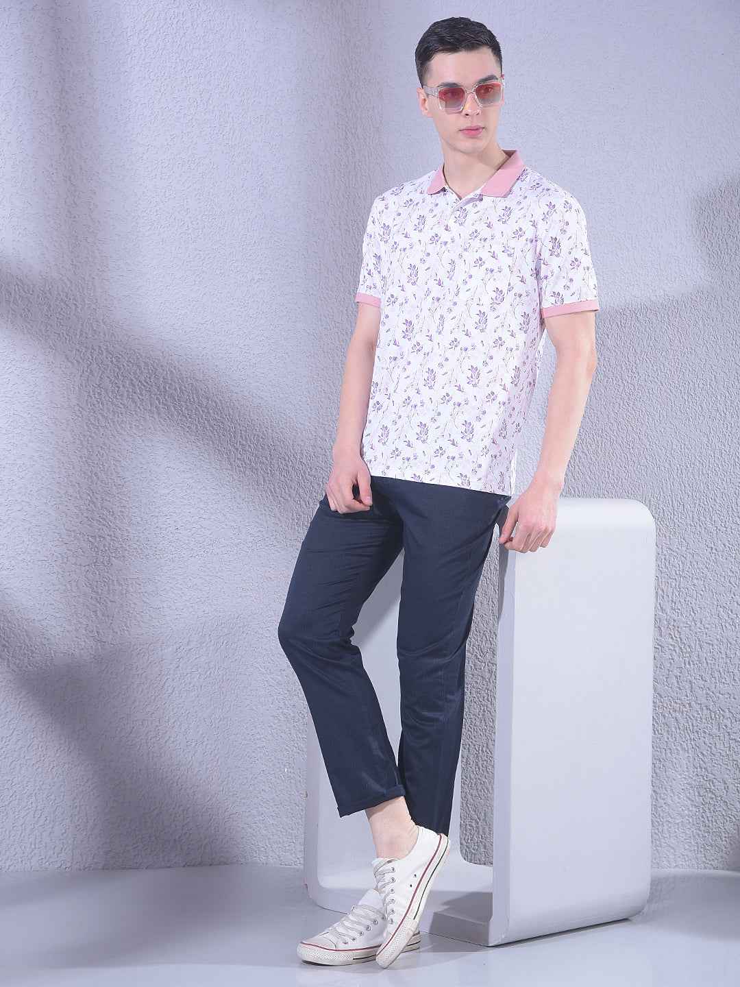 Navy Blue Checked Trousers