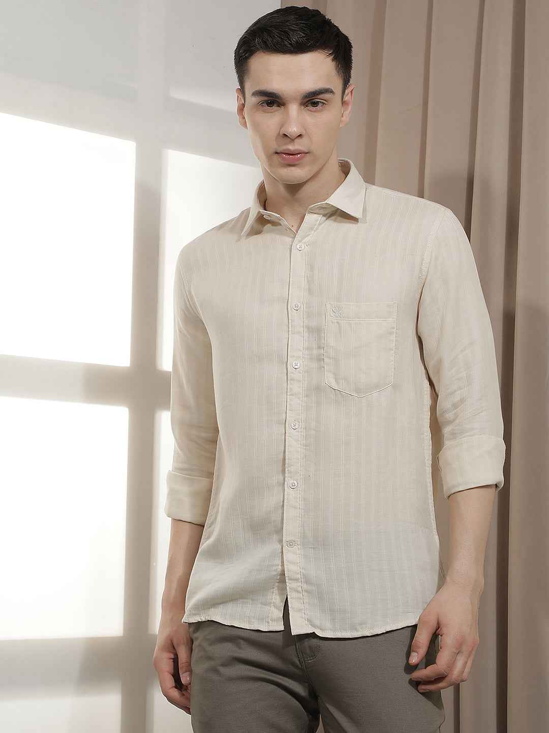 Beige Vertical Stripes Shirt