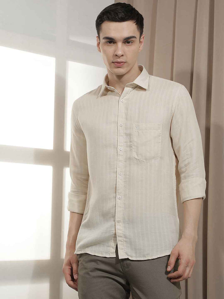 Beige Vertical Stripes Shirt
