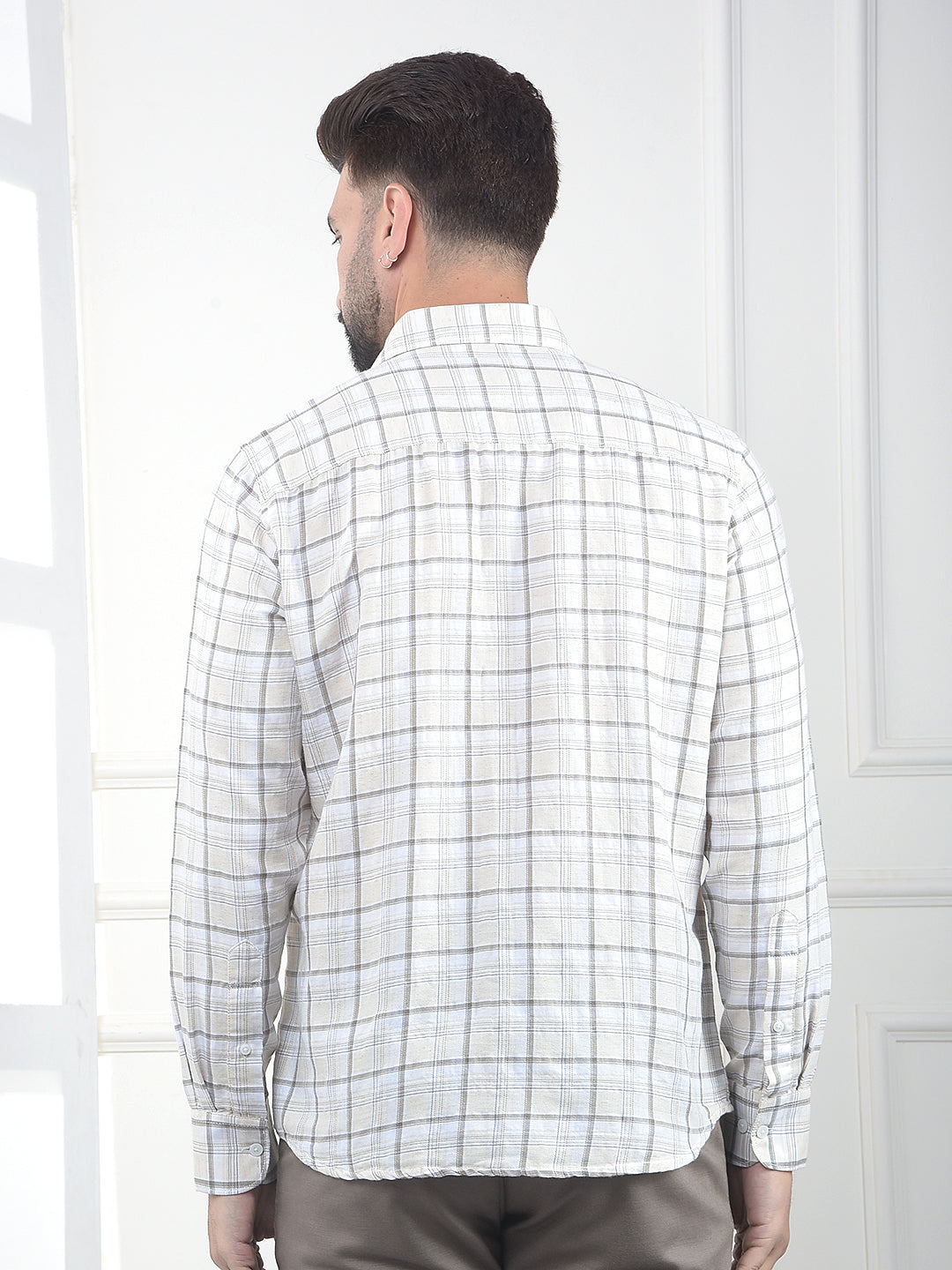 Brown Checked Linen Shirt