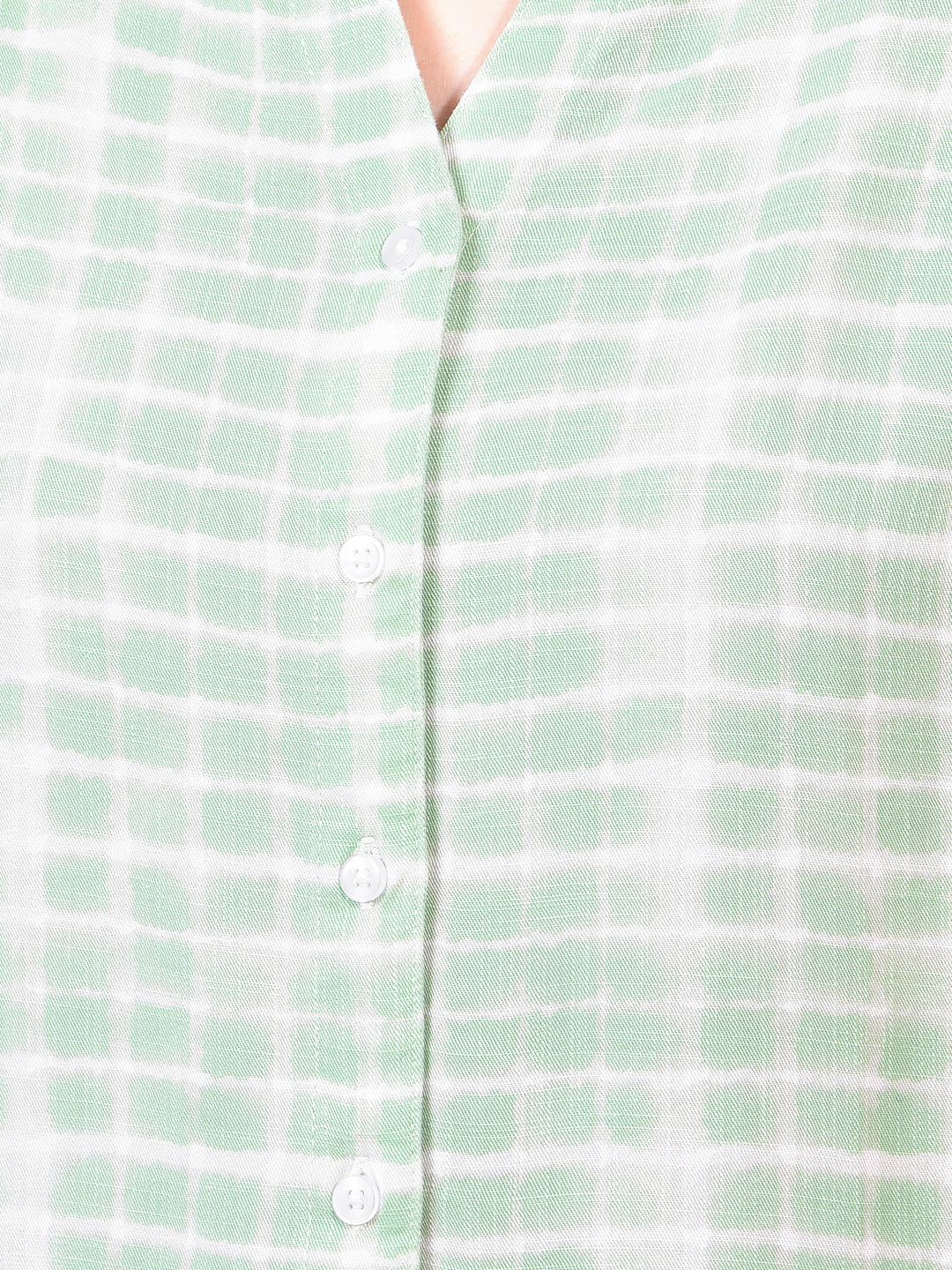 Women's Green Printed V-Neck Cropped Shirt-Women Shirts-Crimsoune Club