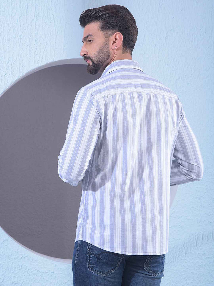 Grey 100% Cotton Vertical Stripes Shirt