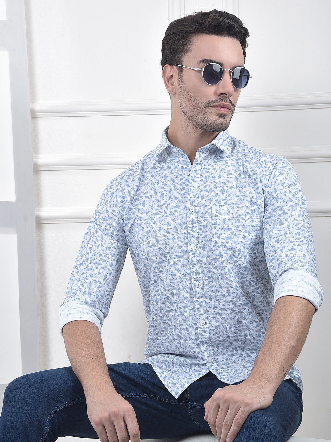 Blue Floral Print Shirt