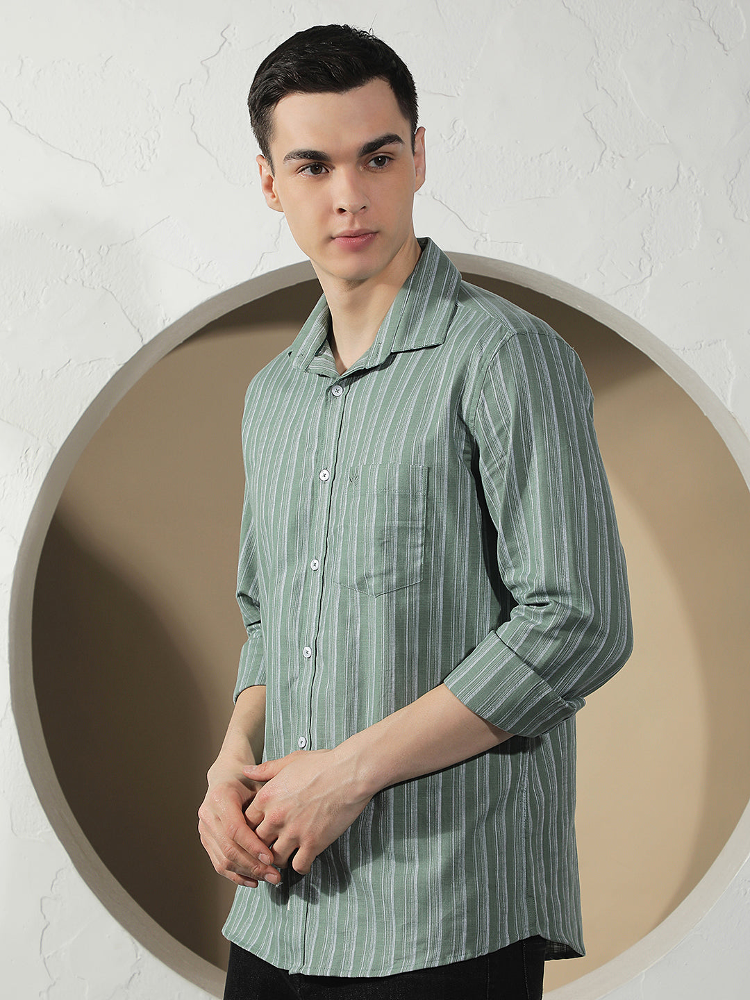 Green Vertical Stripes 100% Cotton Shirt