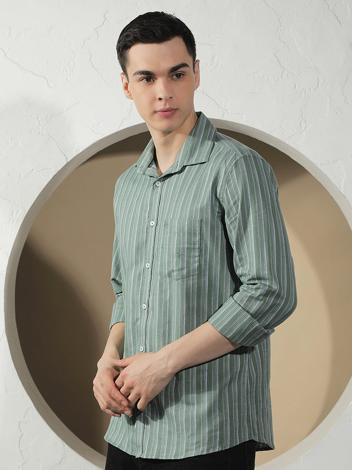 Green Vertical Stripes 100% Cotton Shirt
