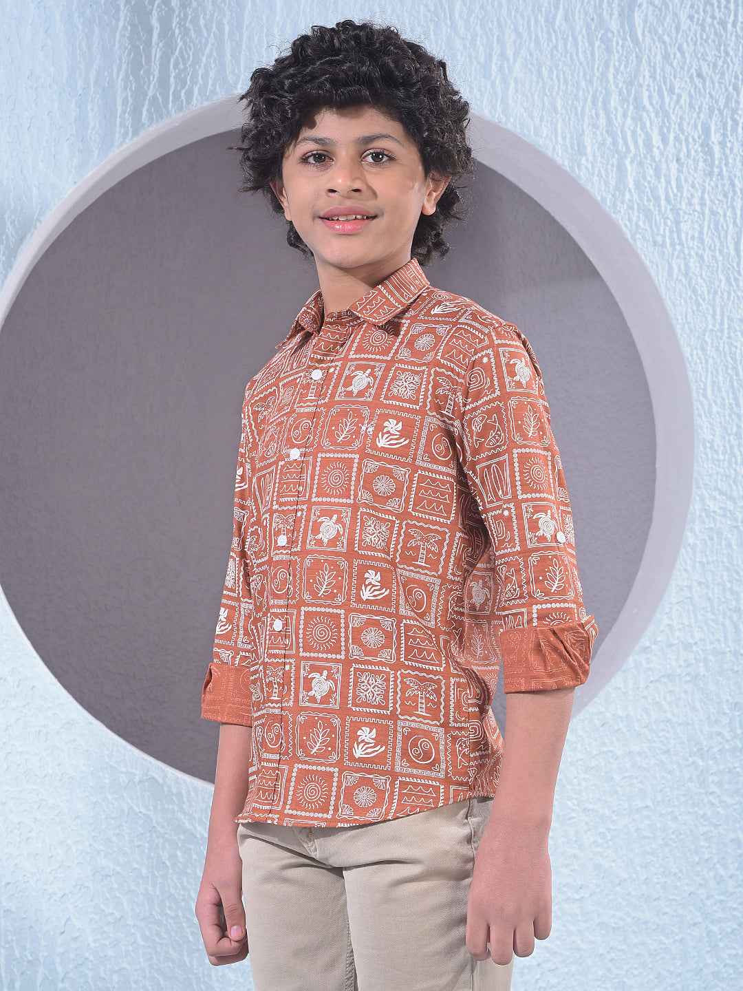 Brown Motif Print Shirt