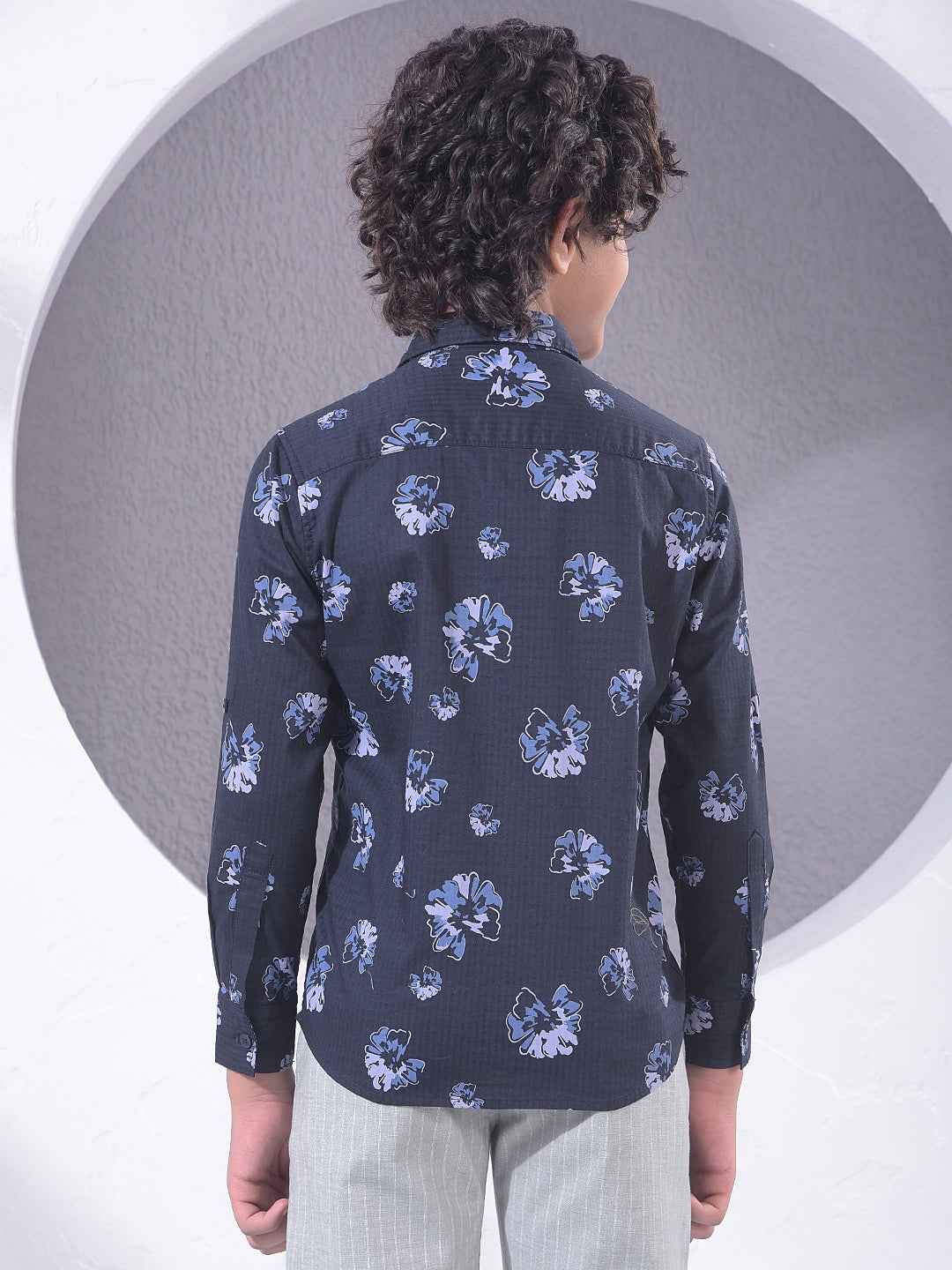 Navy Blue Floral Print Shirt