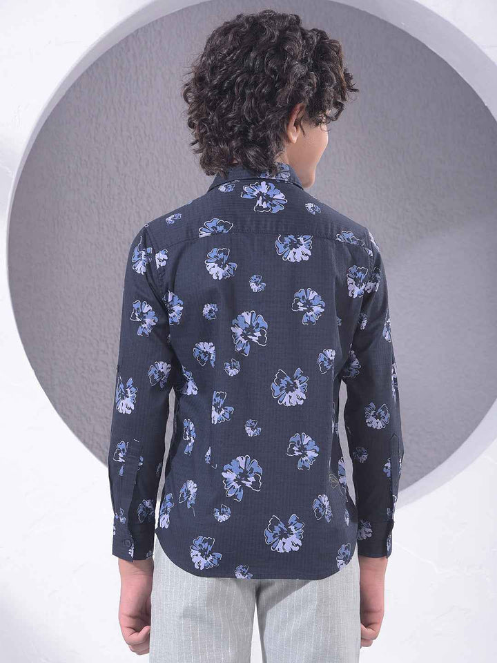 Navy Blue Floral Print Shirt