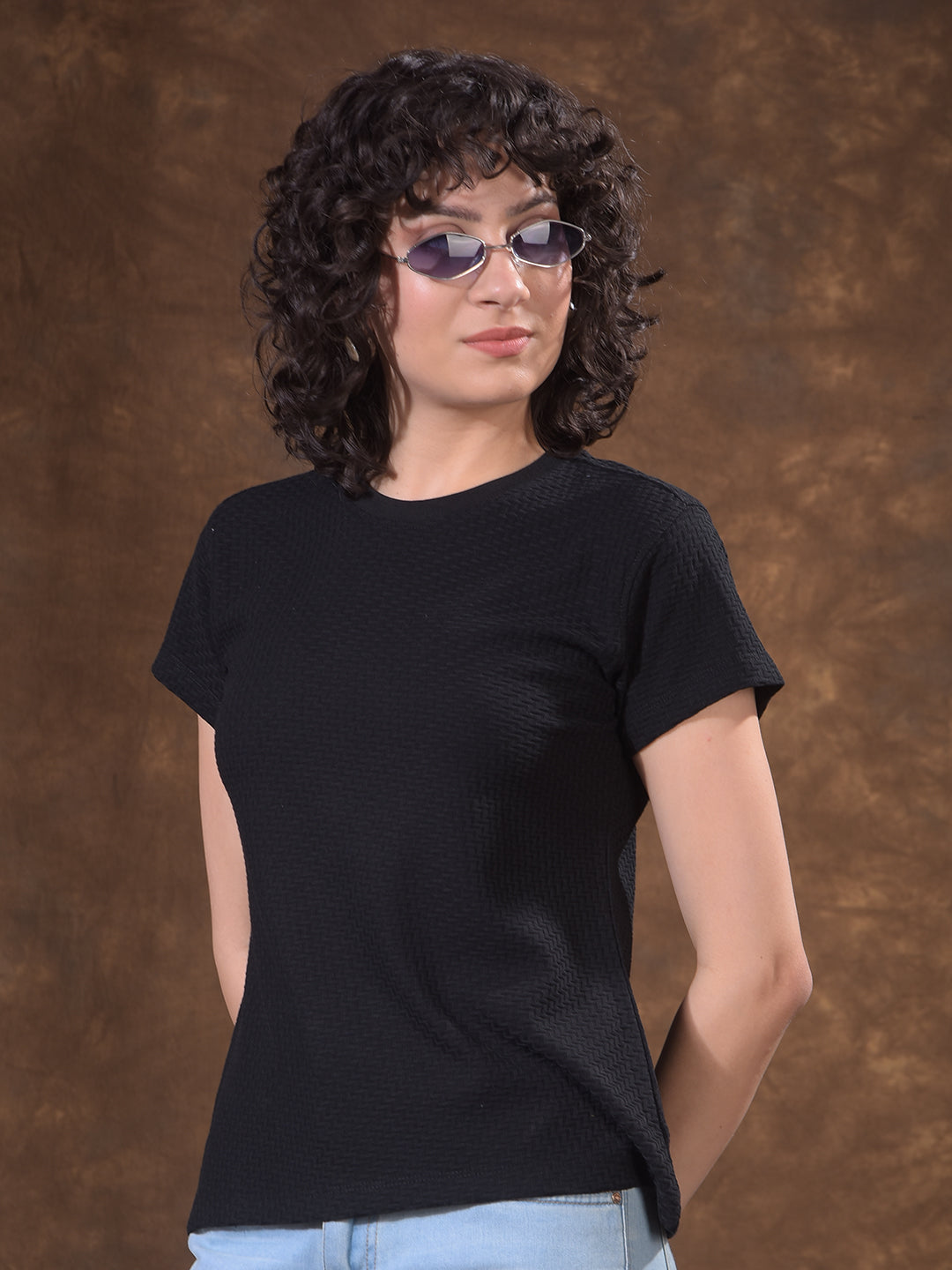 Refined Shadow Black Jacquard T-Shirt