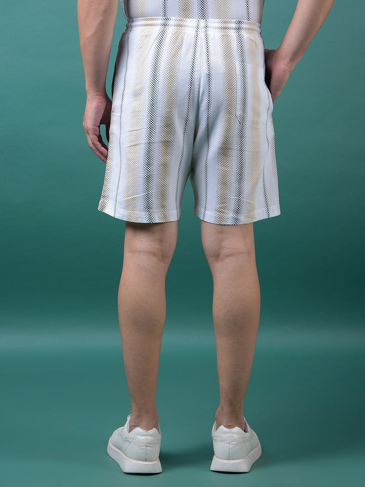 Beige Vertical Stripes 100% Cotton Shorts