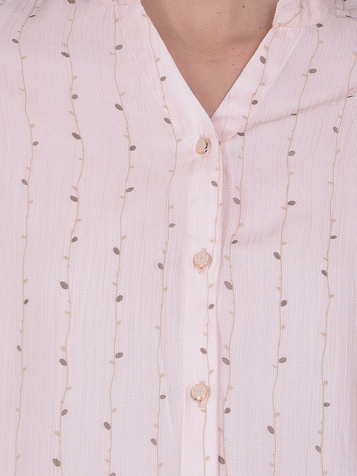Pink Botanical Print V-Neck Top