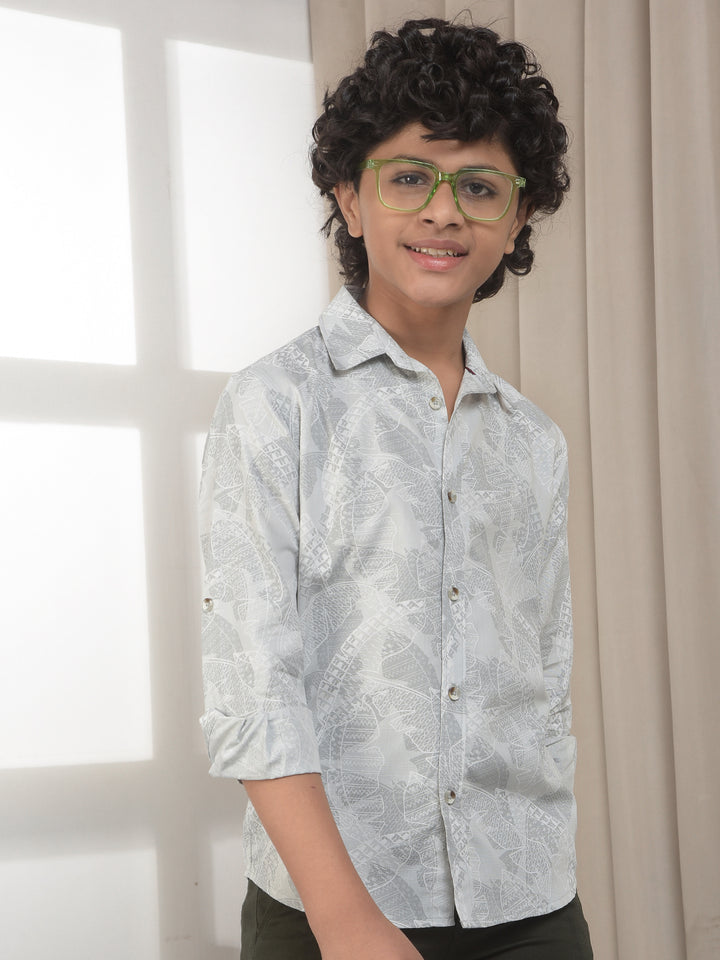 Grey Botanical Print Shirt