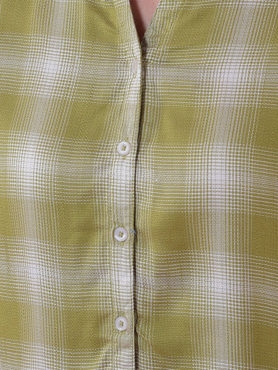 Green Checked V-Neck Shirt