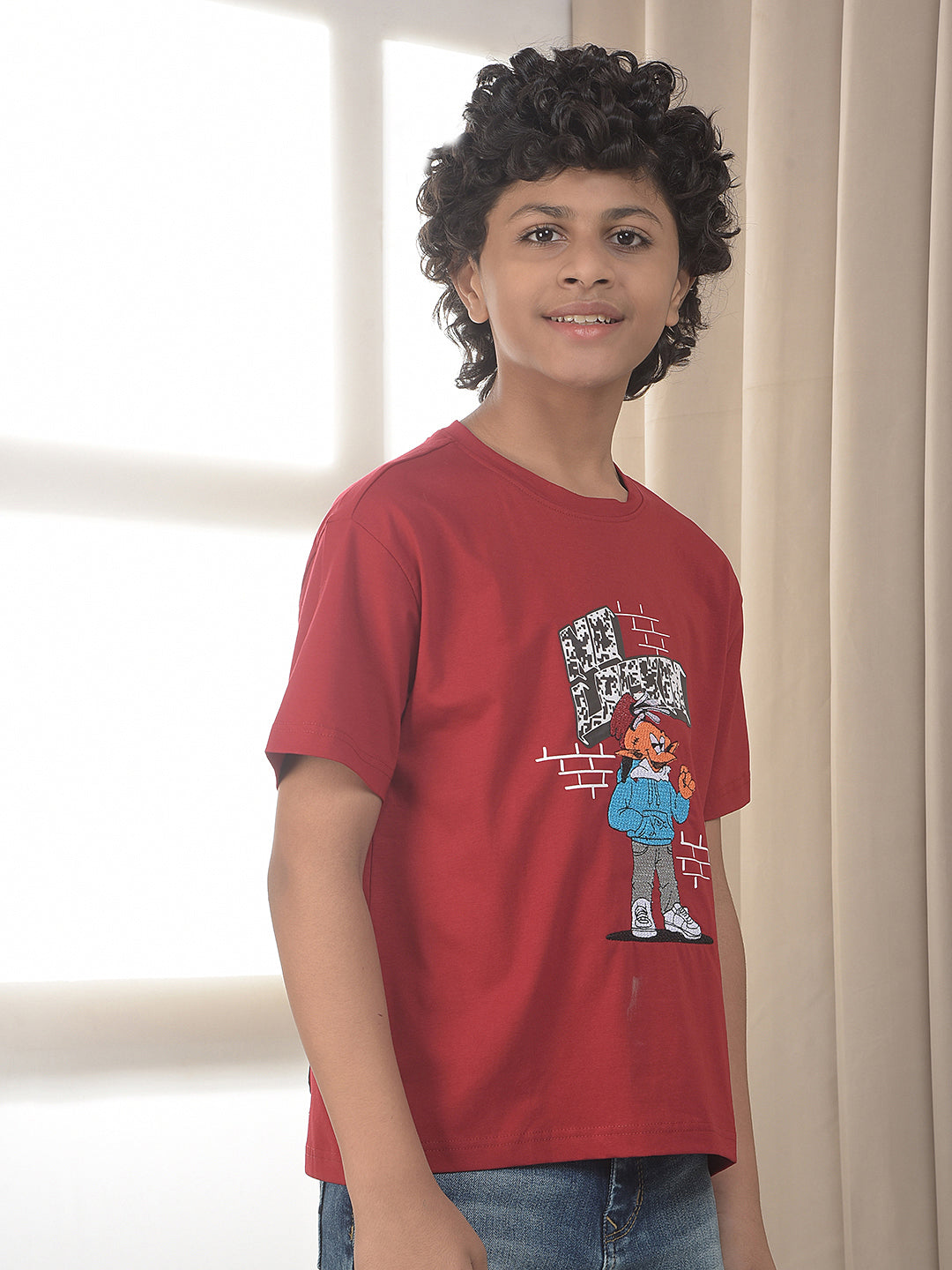 Red Cartoon Printed Oversized T-Shirt