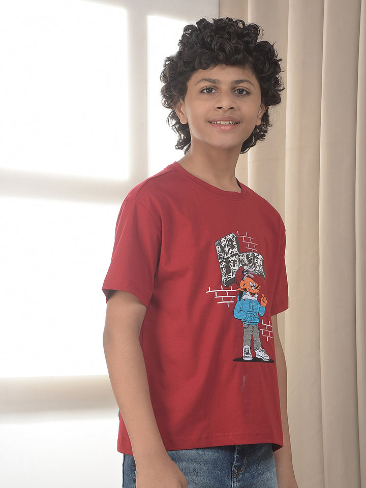 Red Cartoon Printed Oversized T-Shirt