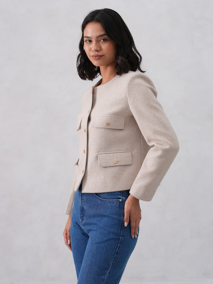 Minimalist Beige Cropped Coat