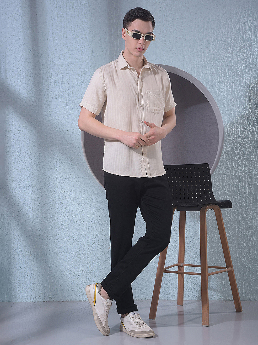 Beige Vertical Stripes Shirt