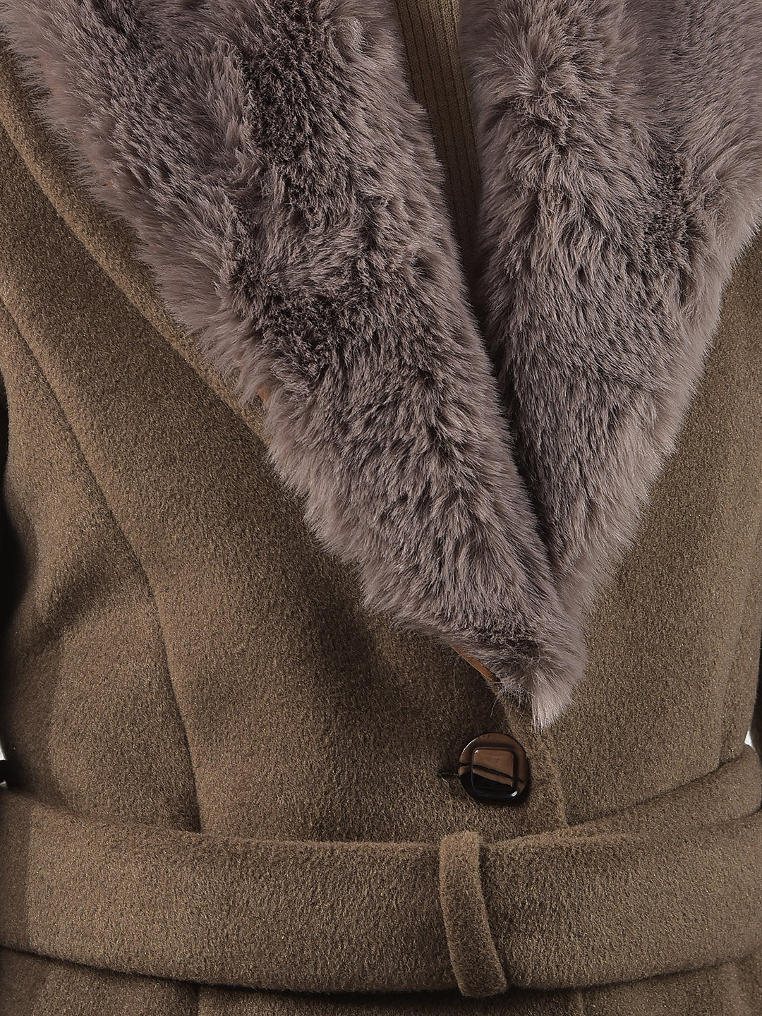 Brown Notched Lapel Overcoat With Belt