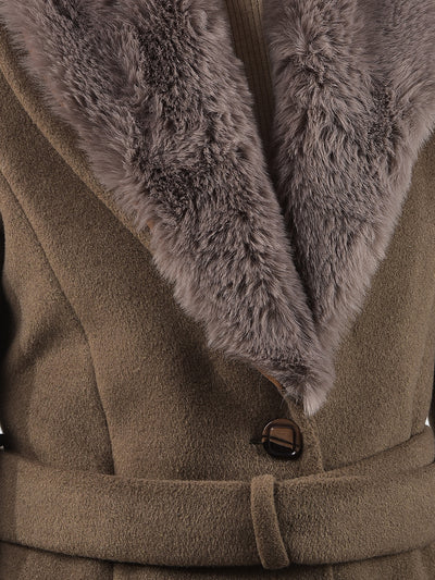 Brown Notched Lapel Overcoat With Belt
