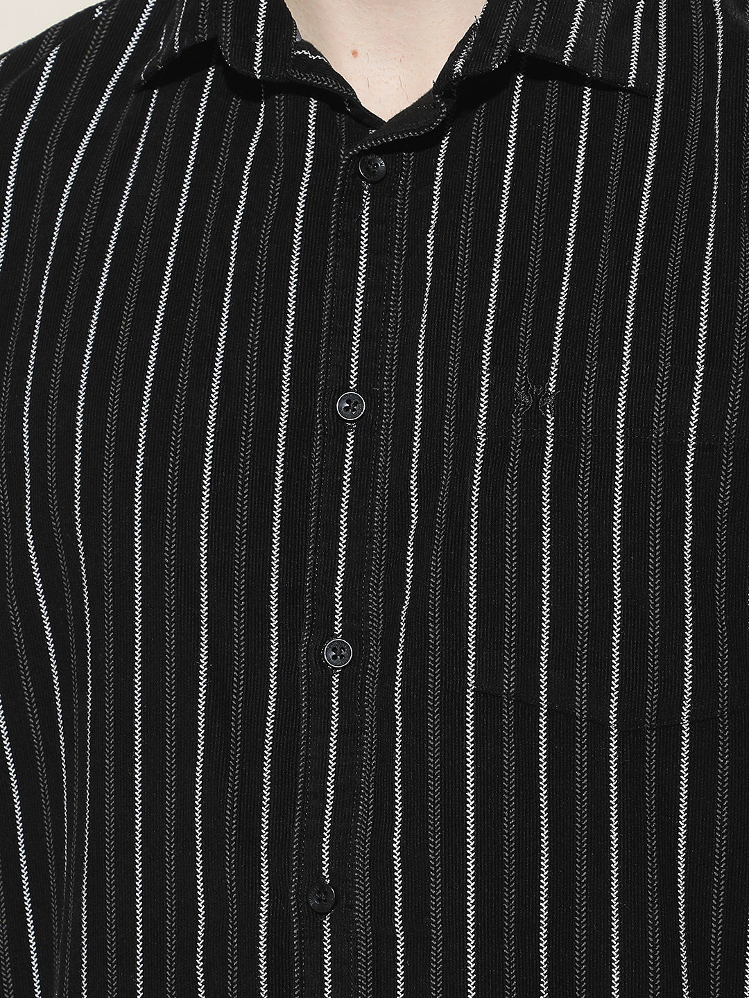Black Vertical Stripes 100% Cotton Corduroy Shirt