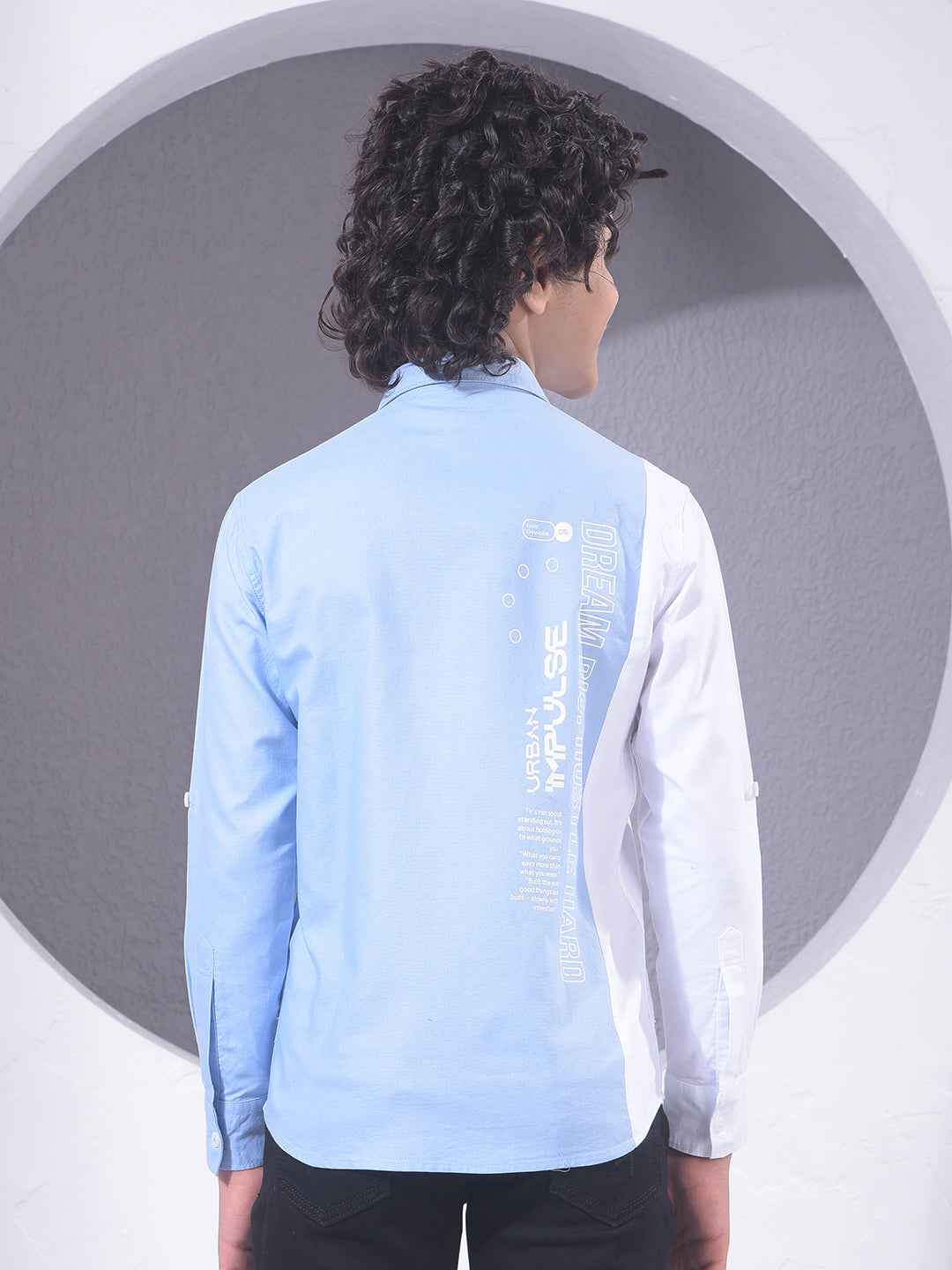 Blue Typographic Print 100% Cotton Shirt